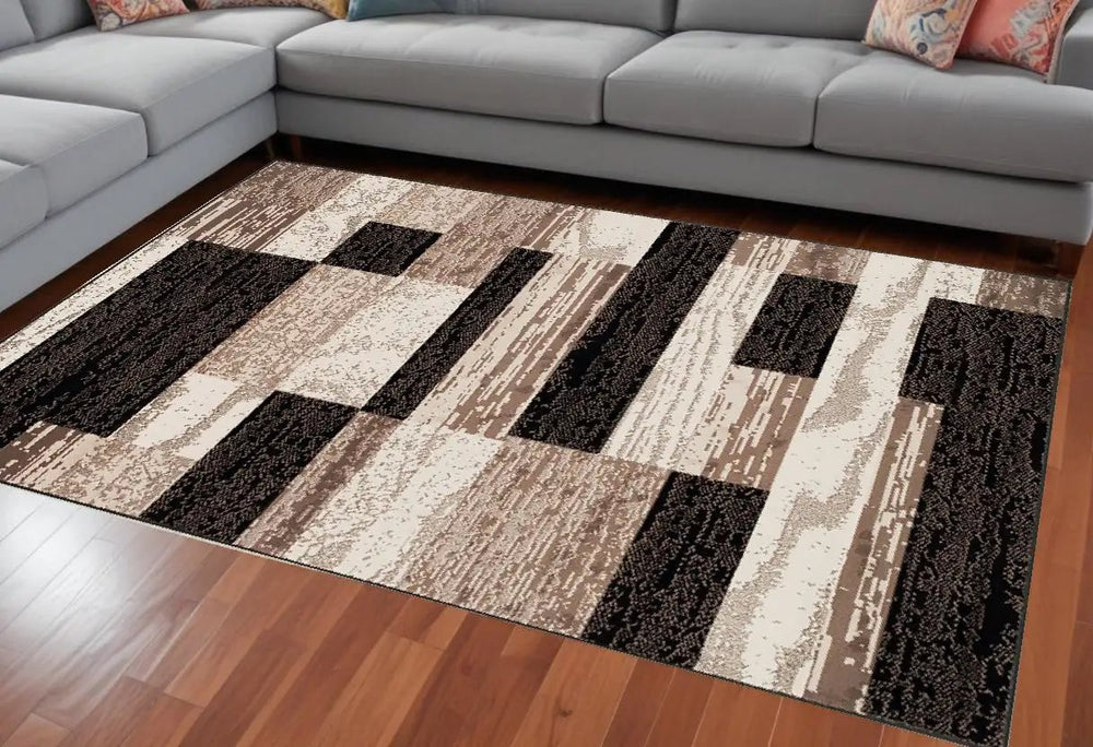 8' X 10' Chocolate Patchwork Power Loom Stain Resistant Area Rug - Homeroots