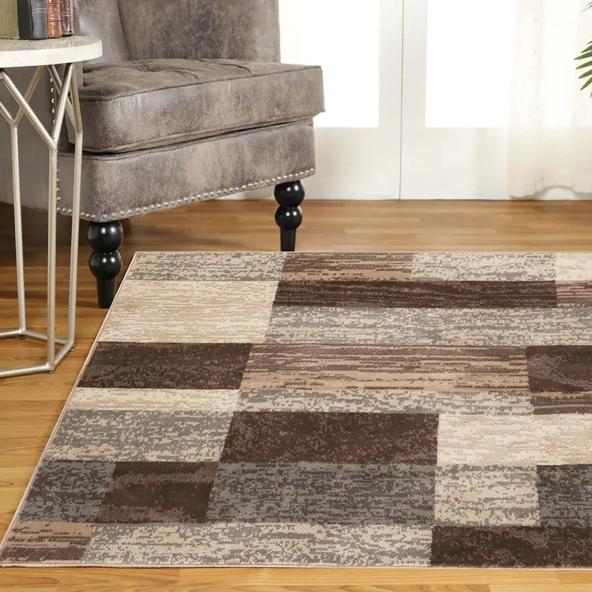 8' Square Slate Square Patchwork Power Loom Stain Resistant Area Rug - Homeroots - Flyclothing LLC