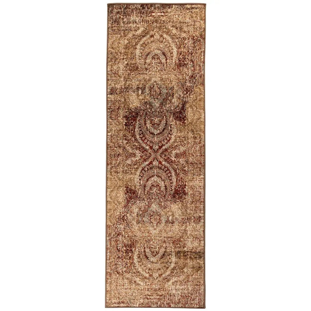8' Maroon And Gold Abstract Power Loom Distressed Stain Resistant Runner Rug - Homeroots