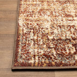 8' Maroon And Gold Abstract Power Loom Distressed Stain Resistant Runner Rug - Homeroots
