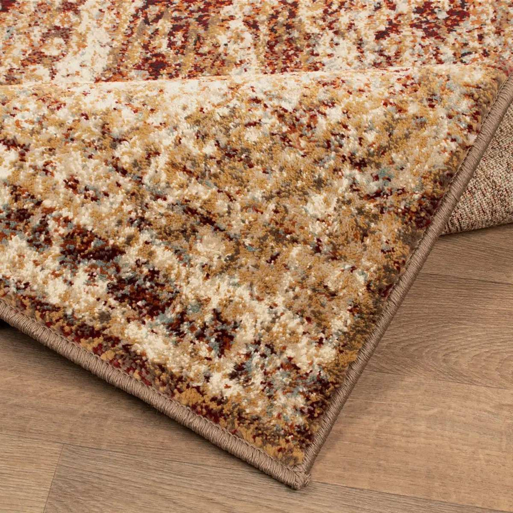 8' Maroon And Gold Abstract Power Loom Distressed Stain Resistant Runner Rug - Homeroots - Flyclothing LLC