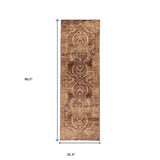 8' Maroon And Gold Abstract Power Loom Distressed Stain Resistant Runner Rug - Homeroots - Flyclothing LLC