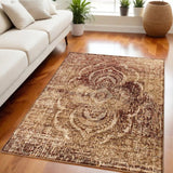 5' X 8' Maroon And Gold Abstract Power Loom Distressed Stain Resistant Area Rug - Homeroots