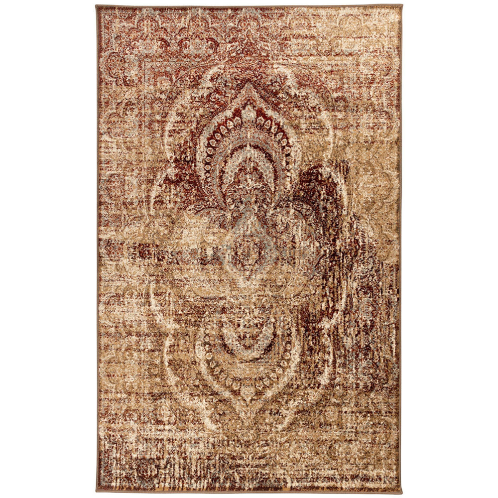 6' X 9' Maroon And Gold Abstract Power Loom Distressed Stain Resistant Area Rug - Homeroots