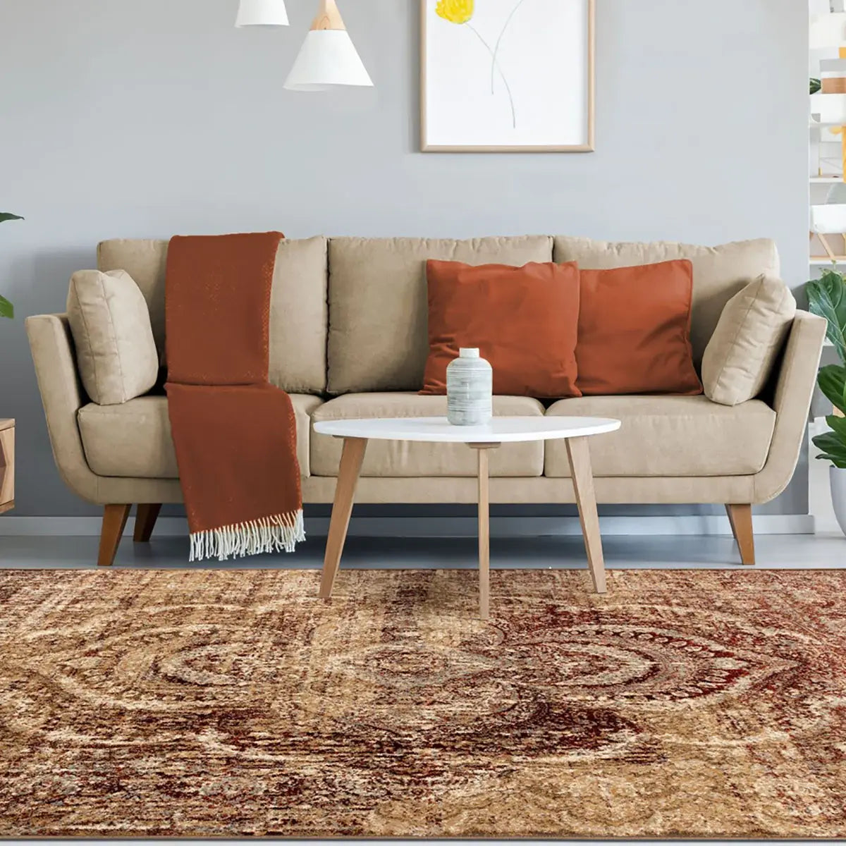 6' X 9' Maroon And Gold Abstract Power Loom Distressed Stain Resistant Area Rug - Homeroots - Flyclothing LLC