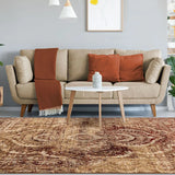 6' X 9' Maroon And Gold Abstract Power Loom Distressed Stain Resistant Area Rug - Homeroots - Flyclothing LLC