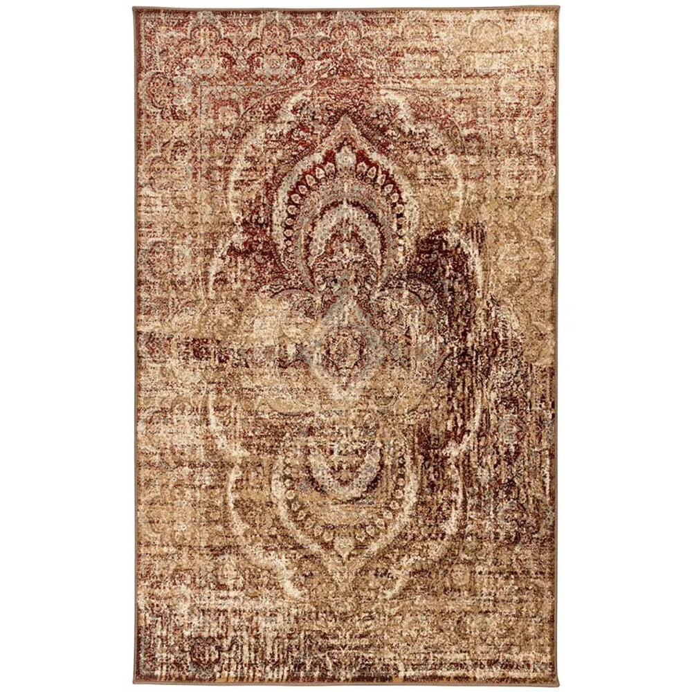 9' X 12' Maroon And Gold Abstract Power Loom Distressed Stain Resistant Area Rug - Homeroots
