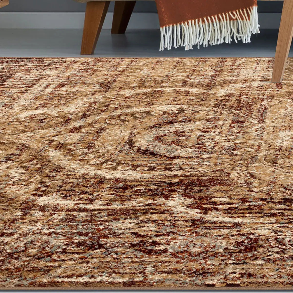 9' X 12' Maroon And Gold Abstract Power Loom Distressed Stain Resistant Area Rug - Homeroots - Flyclothing LLC
