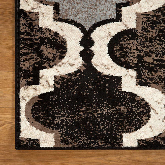 10' Chocolate Quatrefoil Power Loom Distressed Stain Resistant Runner Rug - Homeroots - Flyclothing LLC