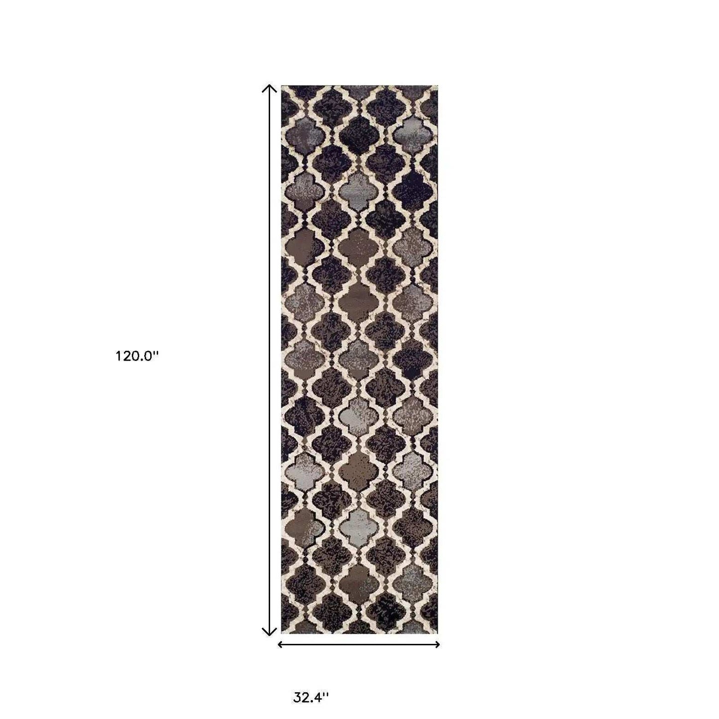10' Chocolate Quatrefoil Power Loom Distressed Stain Resistant Runner Rug - Homeroots - Flyclothing LLC