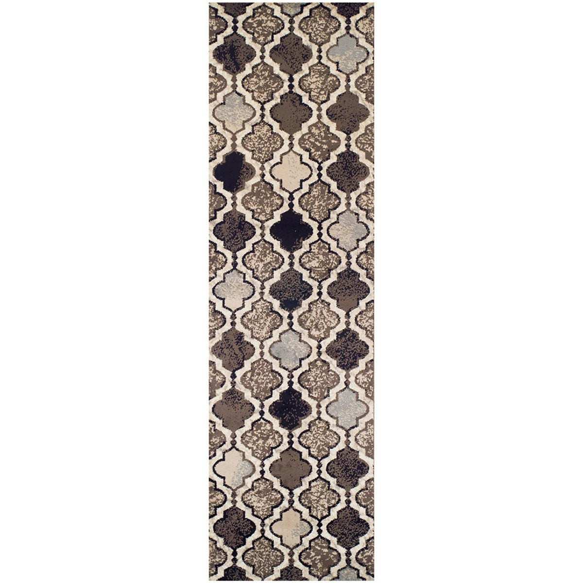10' Ivory Quatrefoil Power Loom Distressed Stain Resistant Runner Rug - Homeroots - Flyclothing LLC