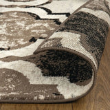 10' Ivory Quatrefoil Power Loom Distressed Stain Resistant Runner Rug - Homeroots