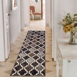12' Chocolate Quatrefoil Power Loom Distressed Stain Resistant Runner Rug - Homeroots