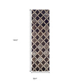 12' Chocolate Quatrefoil Power Loom Distressed Stain Resistant Runner Rug - Homeroots - Flyclothing LLC