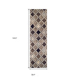 12' Ivory Quatrefoil Power Loom Distressed Stain Resistant Runner Rug - Homeroots - Flyclothing LLC
