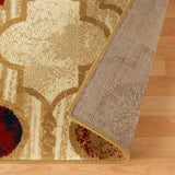 8' Beige Quatrefoil Power Loom Distressed Stain Resistant Runner Rug - Homeroots - Flyclothing LLC