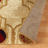 8' Beige Quatrefoil Power Loom Distressed Stain Resistant Runner Rug - Homeroots