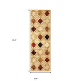 8' Beige Quatrefoil Power Loom Distressed Stain Resistant Runner Rug - Homeroots - Flyclothing LLC