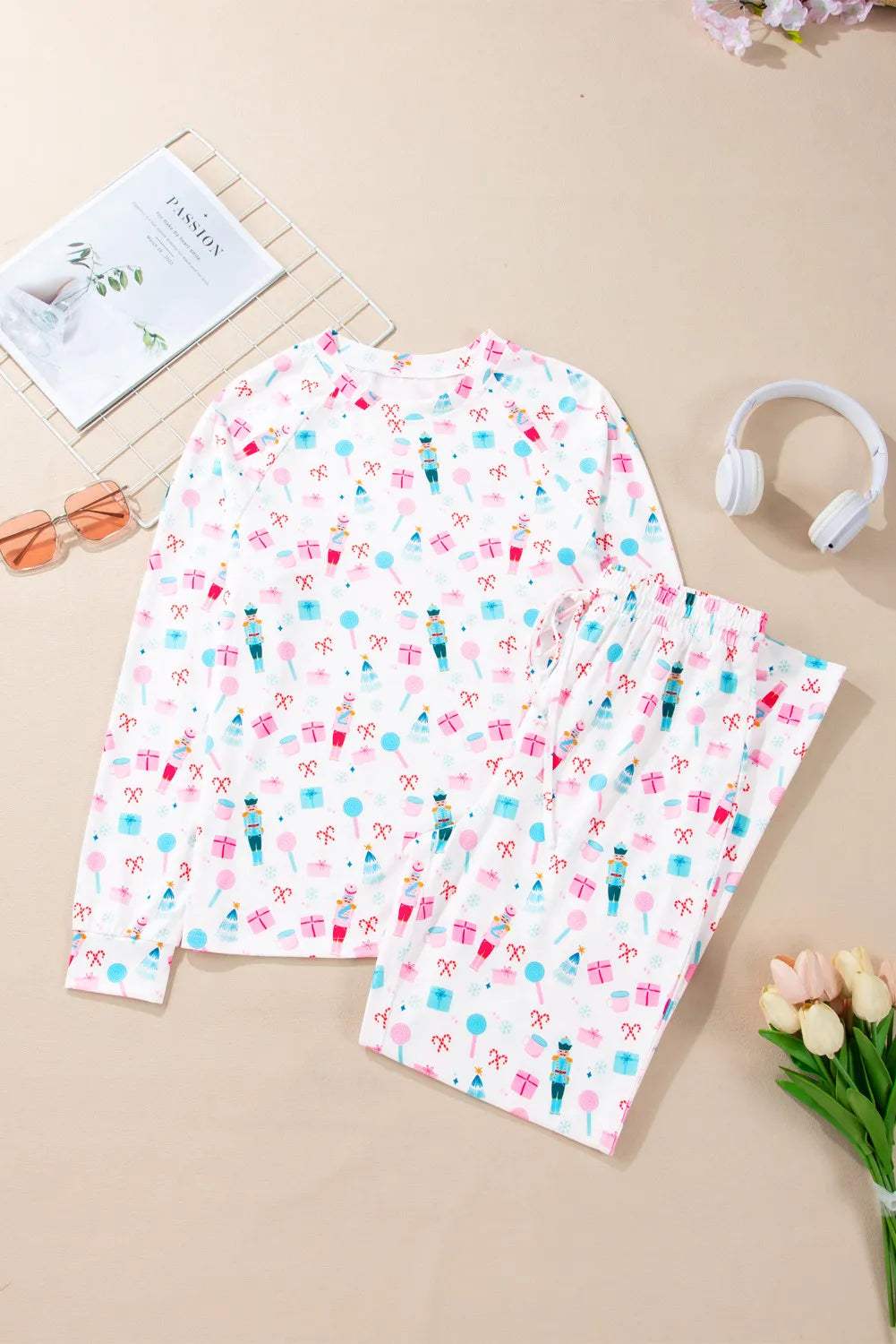 Printed Round Neck Long Sleeve Top and Pants Lounge Set - Trendsi - Flyclothing LLC