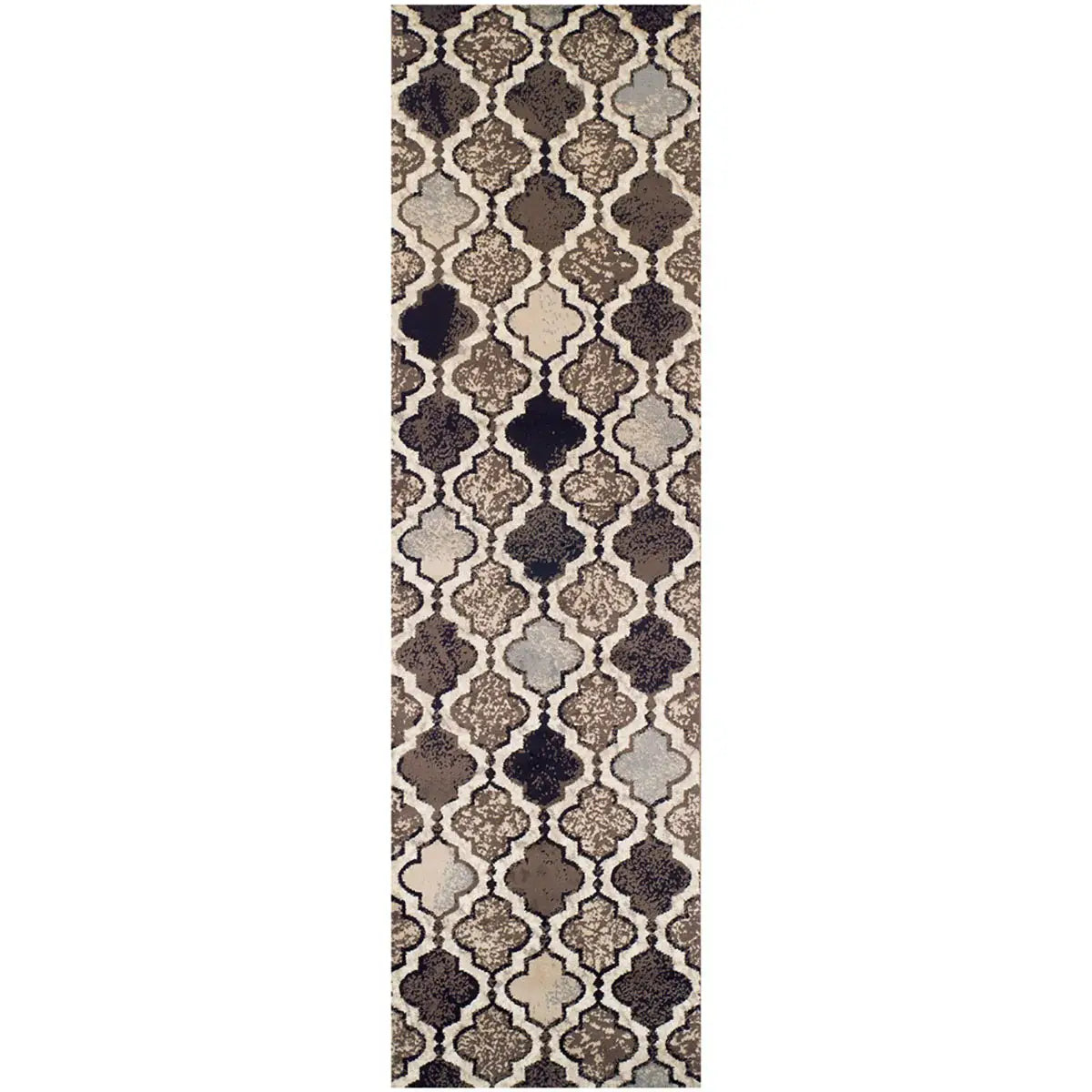 8' Ivory Quatrefoil Power Loom Distressed Stain Resistant Runner Rug - Homeroots - Flyclothing LLC