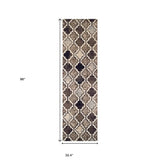8' Ivory Quatrefoil Power Loom Distressed Stain Resistant Runner Rug - Homeroots - Flyclothing LLC