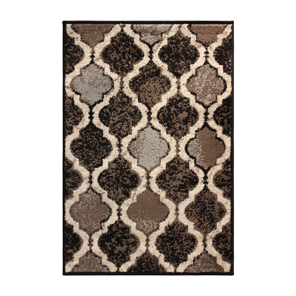 2' X 3' Chocolate Quatrefoil Power Loom Distressed Stain Resistant Area Rug - Homeroots