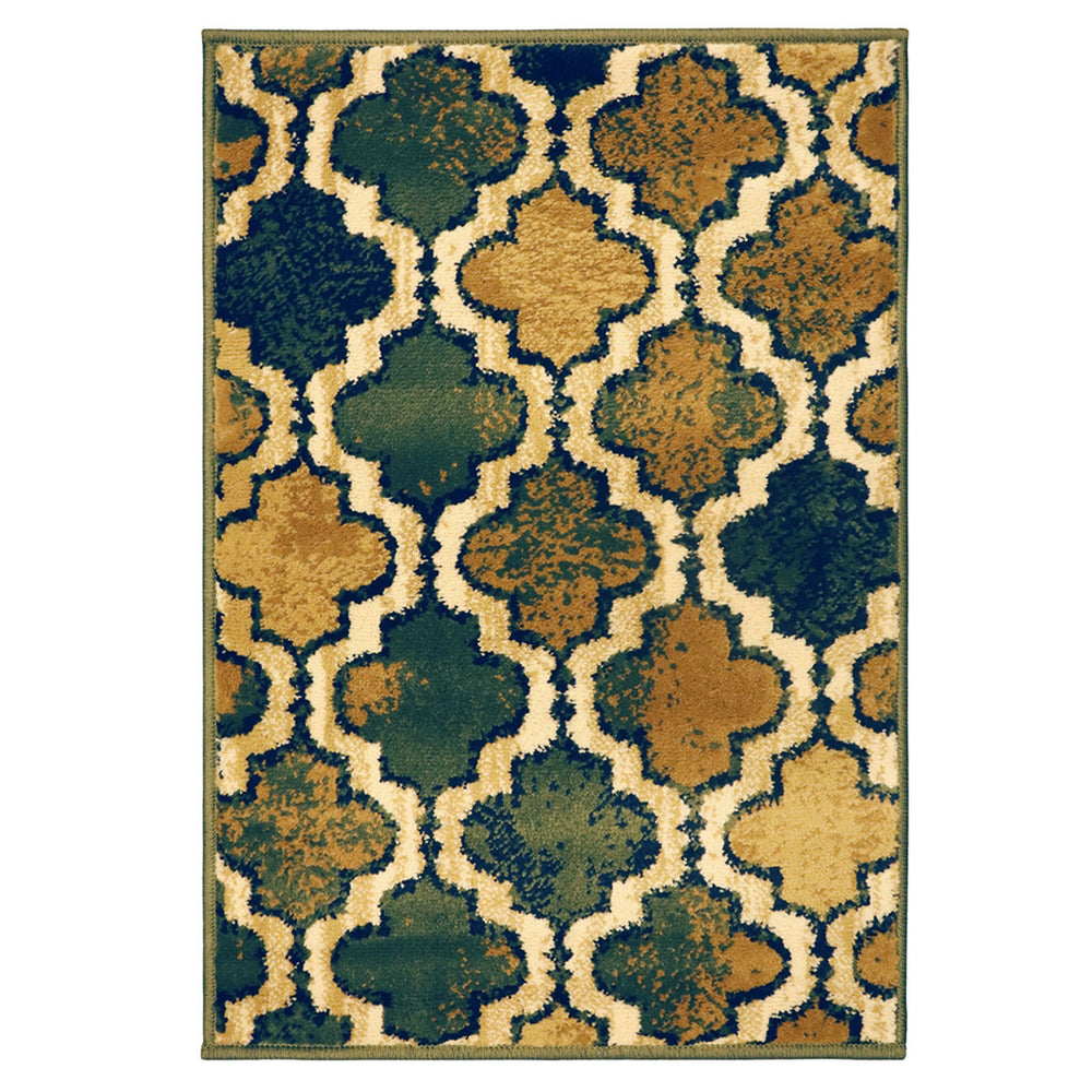 2' X 3' Green Quatrefoil Power Loom Distressed Stain Resistant Area Rug - Homeroots