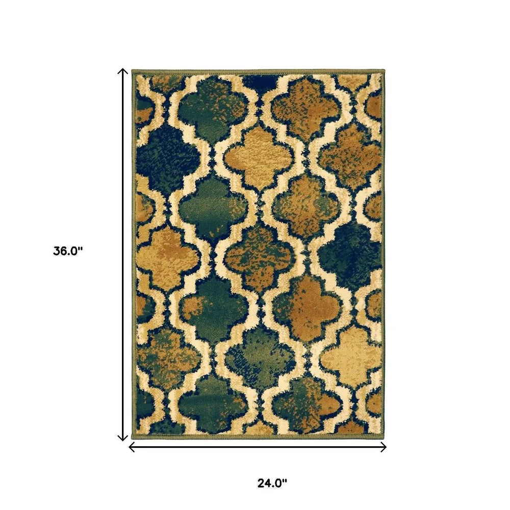 2' X 3' Green Quatrefoil Power Loom Distressed Stain Resistant Area Rug - Homeroots - Flyclothing LLC
