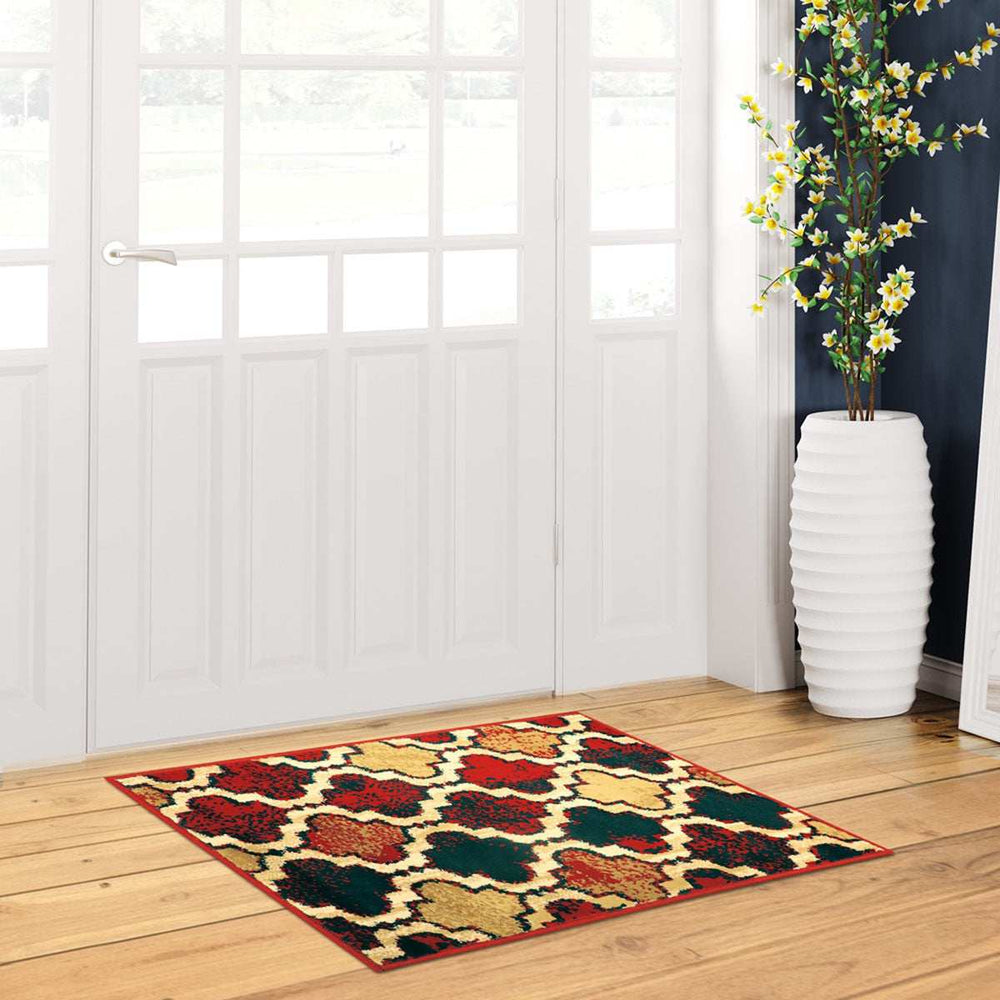 2' X 3' Red Blue Quatrefoil Power Loom Distressed Stain Resistant Area Rug - Homeroots - Flyclothing LLC