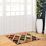 2' X 3' Red Blue Quatrefoil Power Loom Distressed Stain Resistant Area Rug - Homeroots