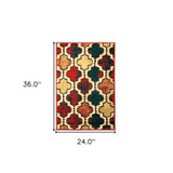 2' X 3' Red Blue Quatrefoil Power Loom Distressed Stain Resistant Area Rug - Homeroots - Flyclothing LLC