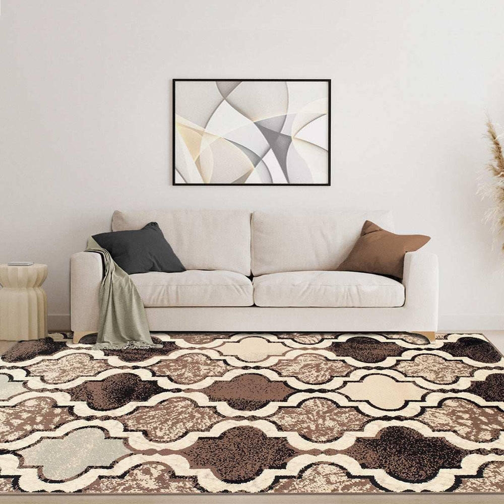3' X 5' Ivory Quatrefoil Power Loom Distressed Stain Resistant Area Rug - Homeroots - Flyclothing LLC