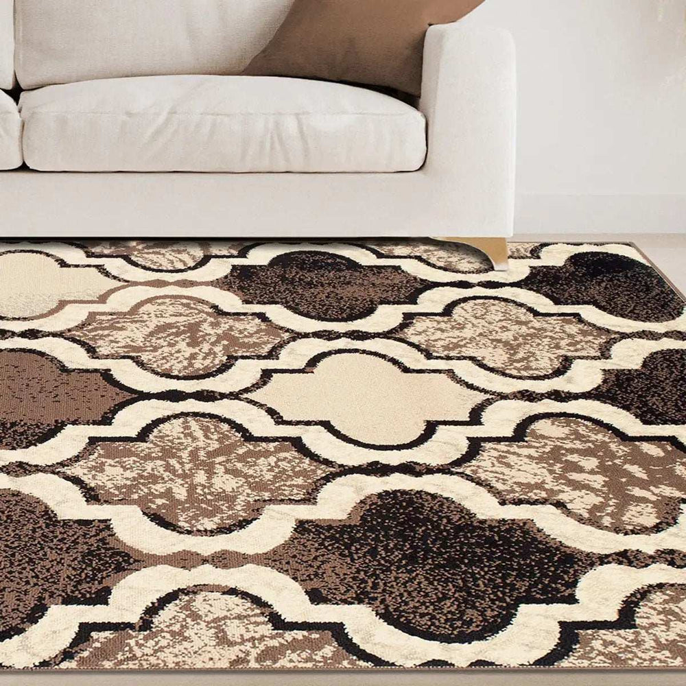 3' X 5' Ivory Quatrefoil Power Loom Distressed Stain Resistant Area Rug - Homeroots - Flyclothing LLC