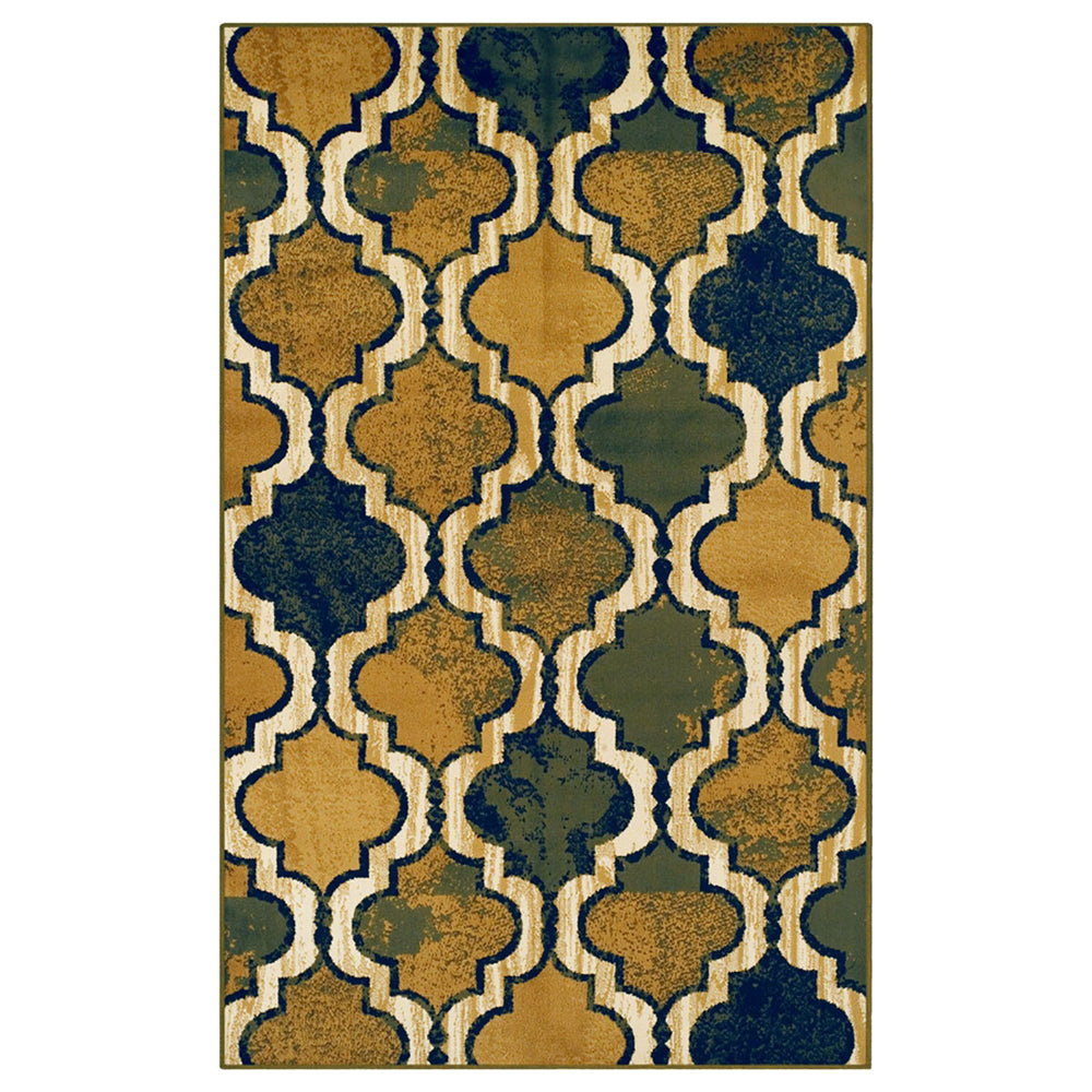 4' X 6' Green Quatrefoil Power Loom Distressed Stain Resistant Area Rug - Homeroots