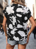 Printed Notched Short Sleeve Blouse - Trendsi