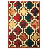 4' X 6' Red Blue Quatrefoil Power Loom Distressed Stain Resistant Area Rug - Homeroots