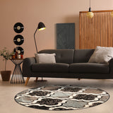 5' Round Chocolate Round Quatrefoil Power Loom Distressed Stain Resistant Area Rug - Homeroots