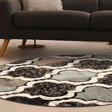 5' Round Chocolate Round Quatrefoil Power Loom Distressed Stain Resistant Area Rug - Homeroots