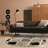 5' Round Ivory Round Quatrefoil Power Loom Distressed Stain Resistant Area Rug - Homeroots - Flyclothing LLC