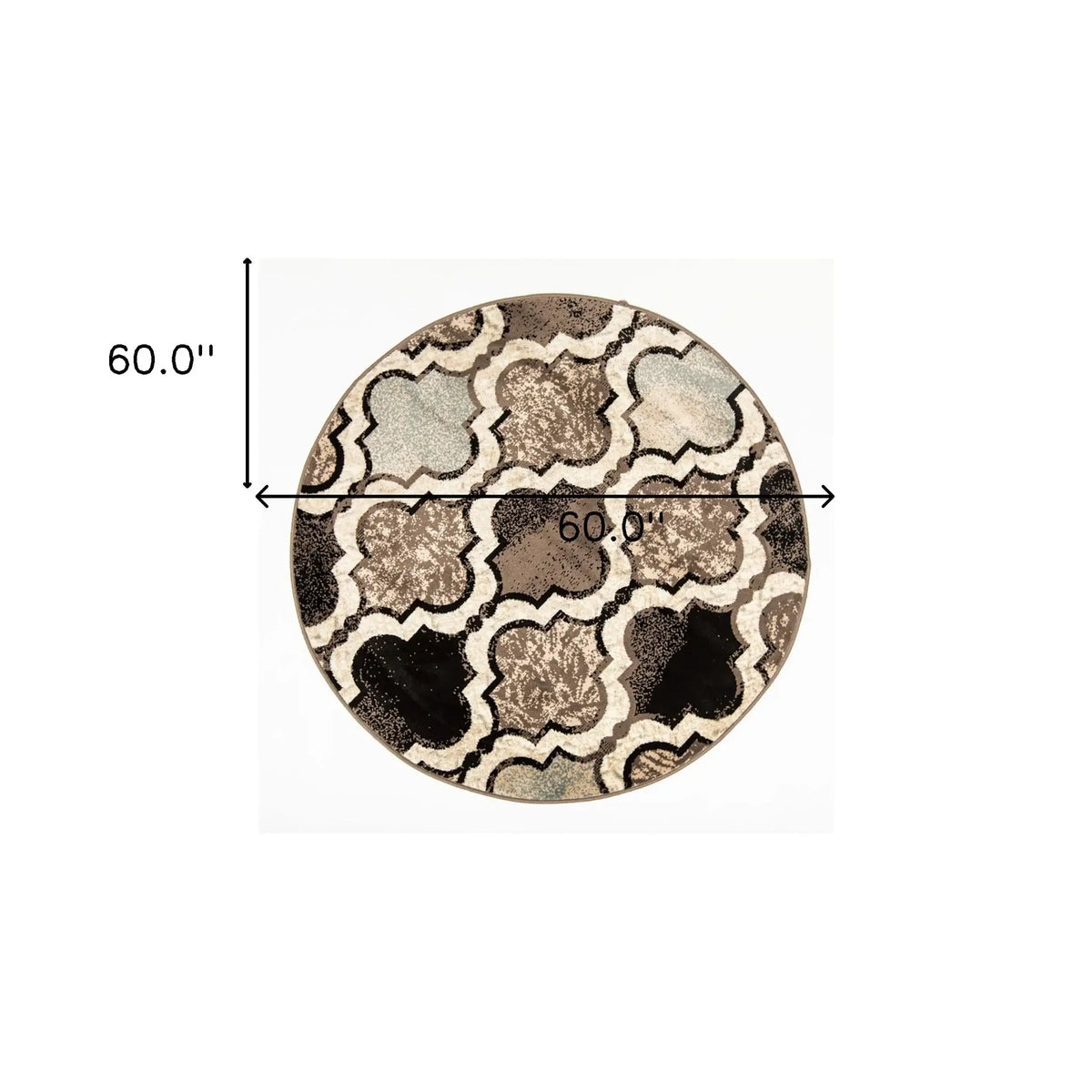 5' Round Ivory Round Quatrefoil Power Loom Distressed Stain Resistant Area Rug - Homeroots - Flyclothing LLC