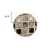5' Round Ivory Round Quatrefoil Power Loom Distressed Stain Resistant Area Rug - Homeroots - Flyclothing LLC