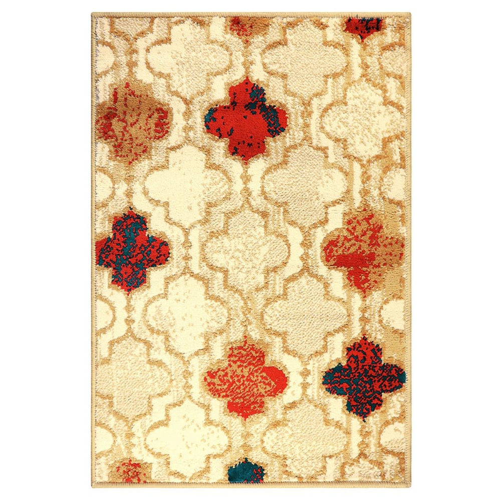 5' X 8' Beige Quatrefoil Power Loom Distressed Stain Resistant Area Rug - Homeroots