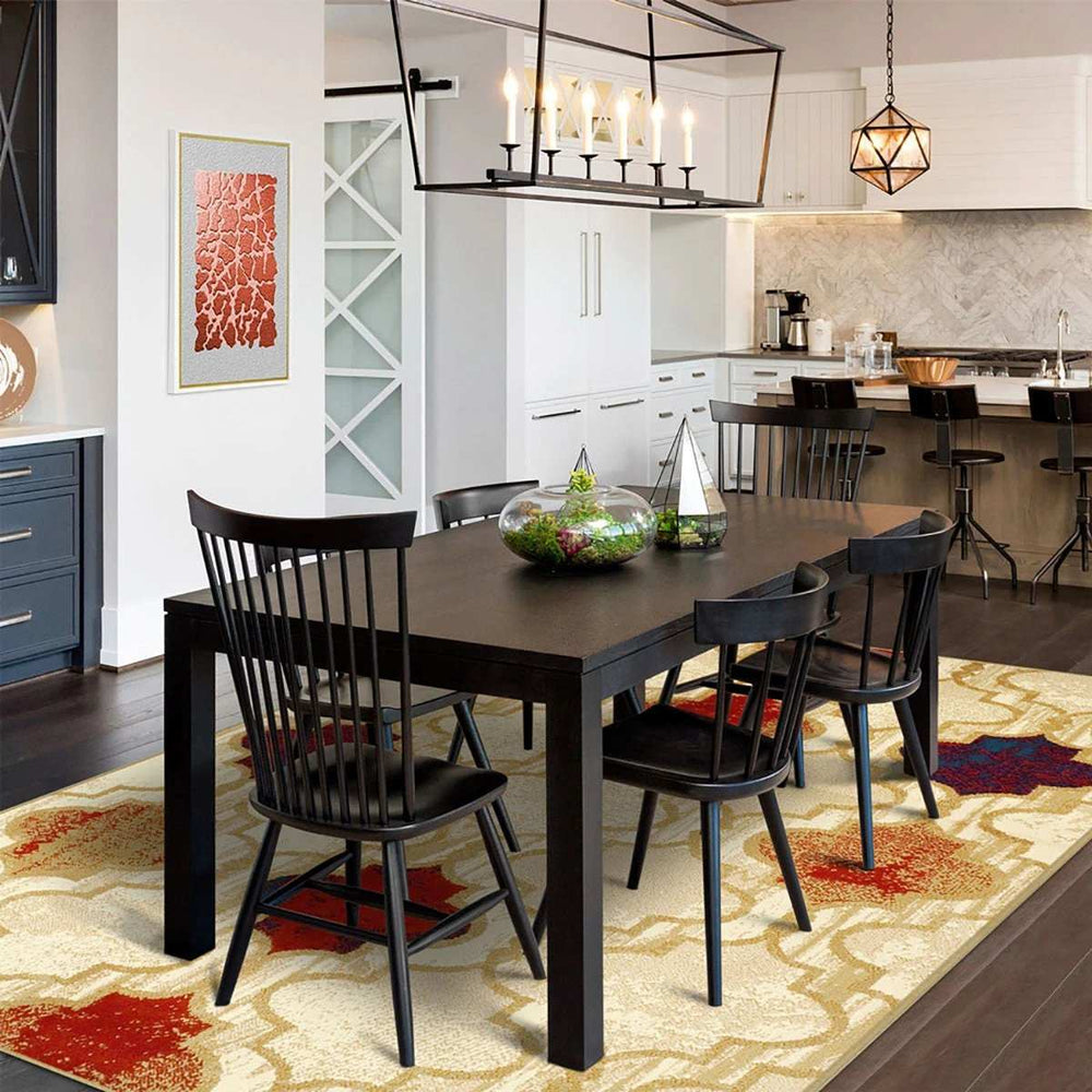 5' X 8' Beige Quatrefoil Power Loom Distressed Stain Resistant Area Rug - Homeroots - Flyclothing LLC