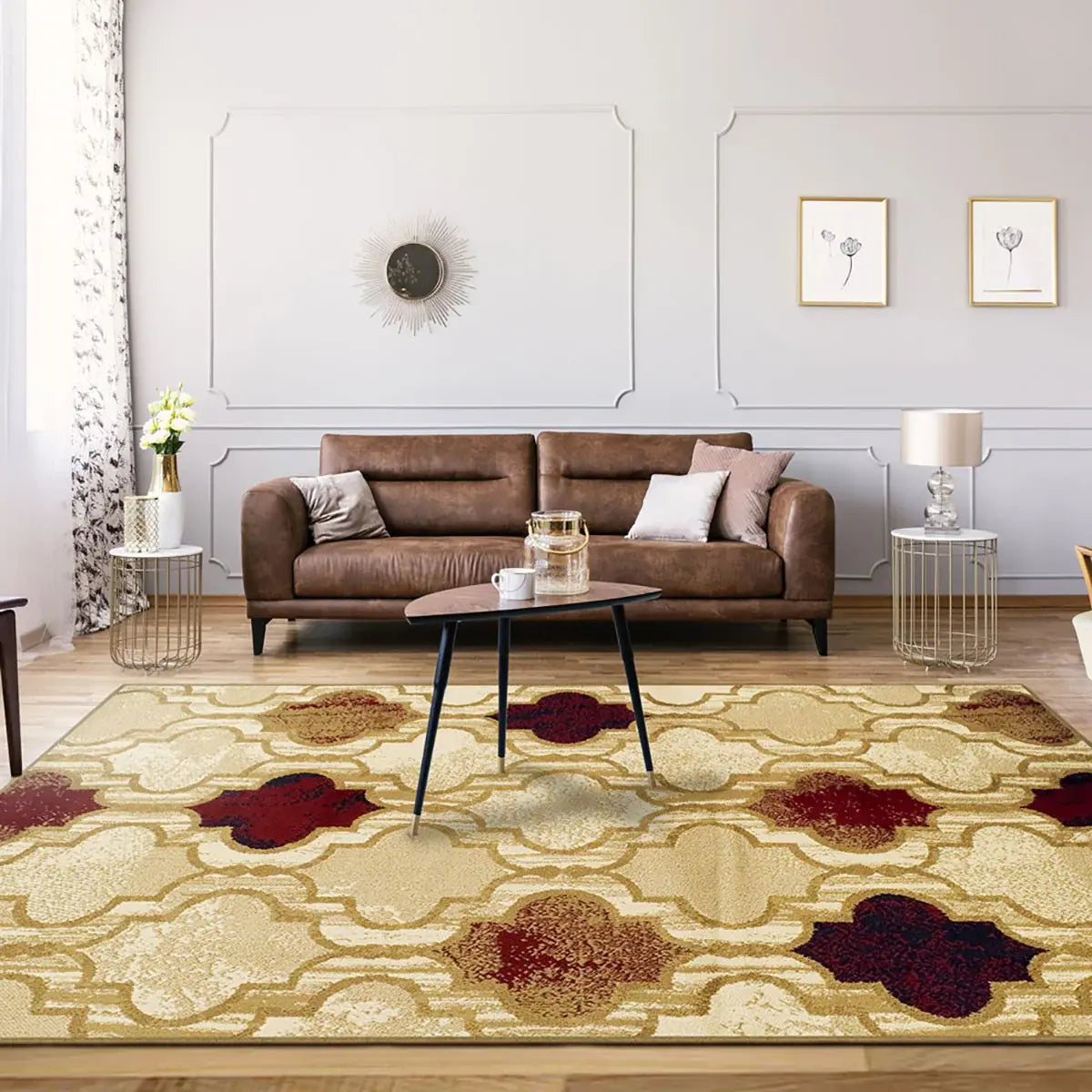 5' X 8' Beige Quatrefoil Power Loom Distressed Stain Resistant Area Rug - Homeroots - Flyclothing LLC