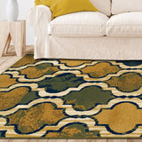 5' X 8' Green Quatrefoil Power Loom Distressed Stain Resistant Area Rug - Homeroots - Flyclothing LLC
