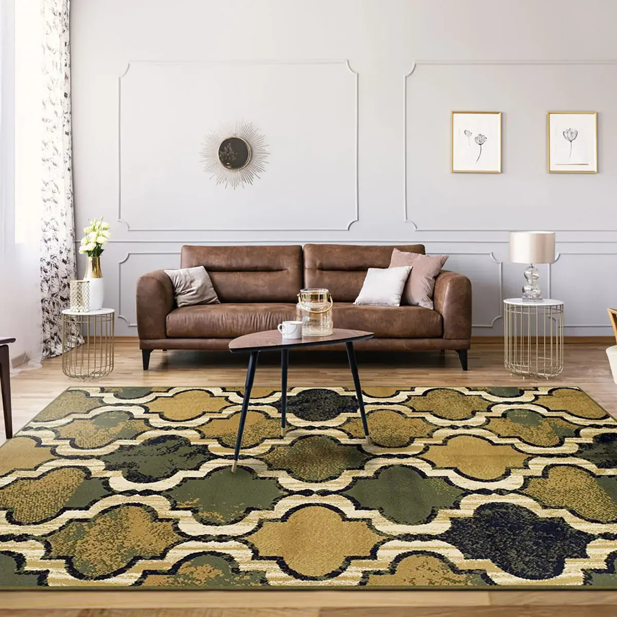 5' X 8' Green Quatrefoil Power Loom Distressed Stain Resistant Area Rug - Homeroots - Flyclothing LLC