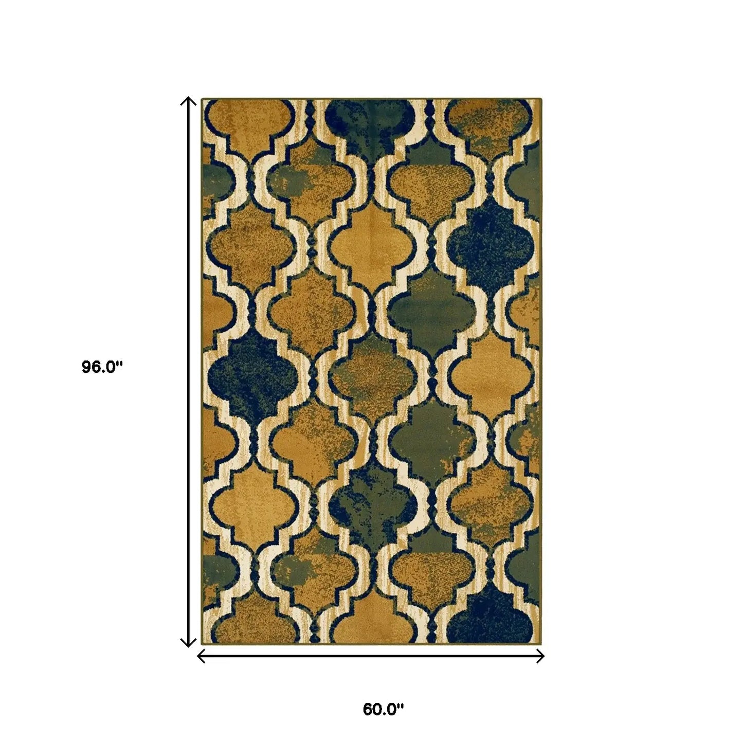5' X 8' Green Quatrefoil Power Loom Distressed Stain Resistant Area Rug - Homeroots - Flyclothing LLC