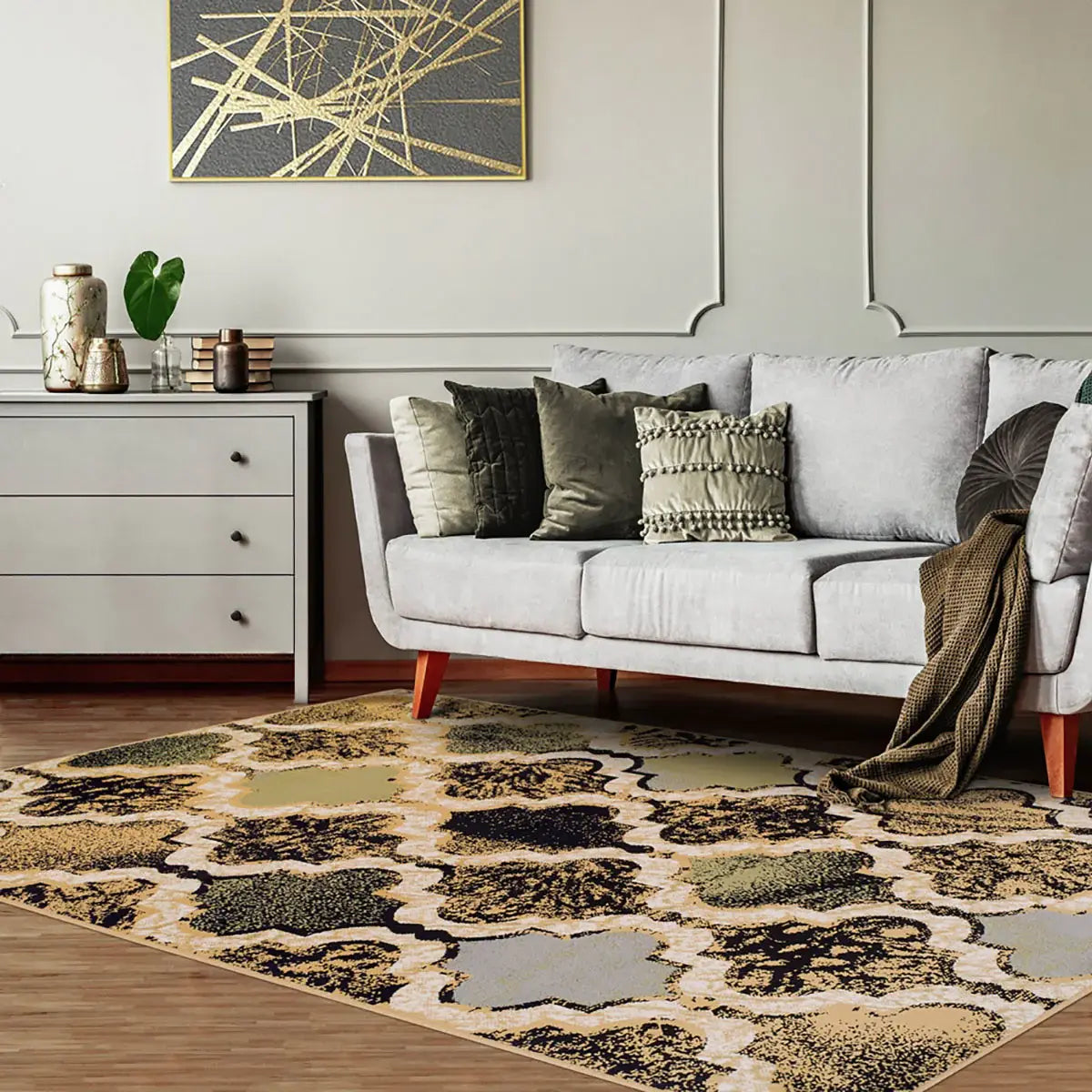 5' X 8' Multi Color Quatrefoil Power Loom Distressed Stain Resistant Area Rug - Homeroots - Flyclothing LLC