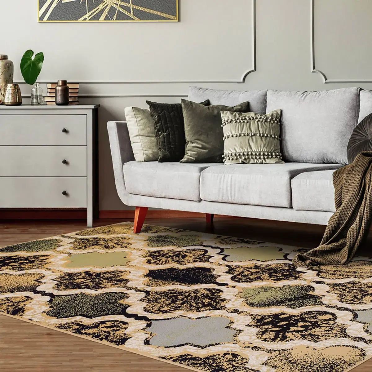 5' X 8' Multi Color Quatrefoil Power Loom Distressed Stain Resistant Area Rug - Homeroots - Flyclothing LLC