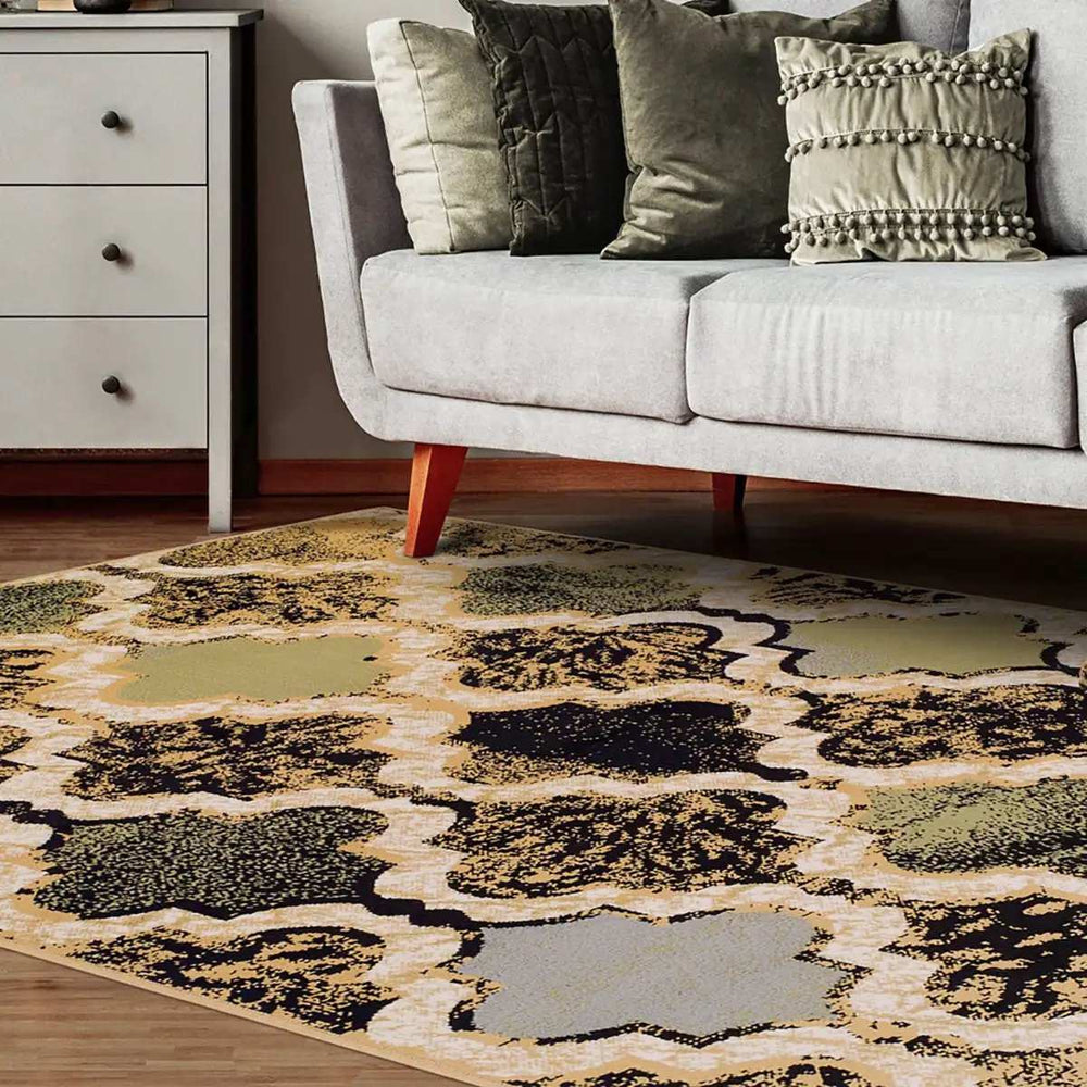 5' X 8' Multi Color Quatrefoil Power Loom Distressed Stain Resistant Area Rug - Homeroots - Flyclothing LLC